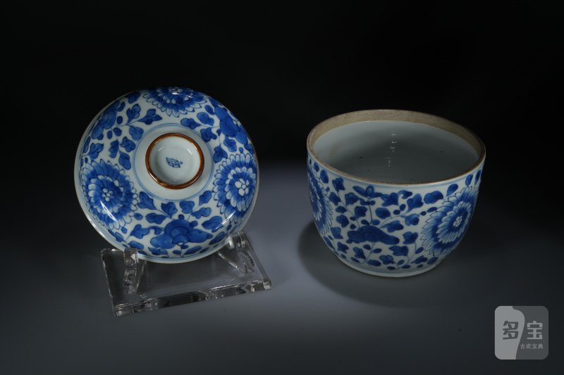 清康熙 青花花卉纹盖缸 - 图3